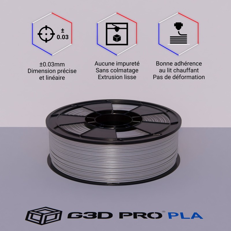 Fil 3D PLA 1 Kg 1.75 mm Argent – Image 3