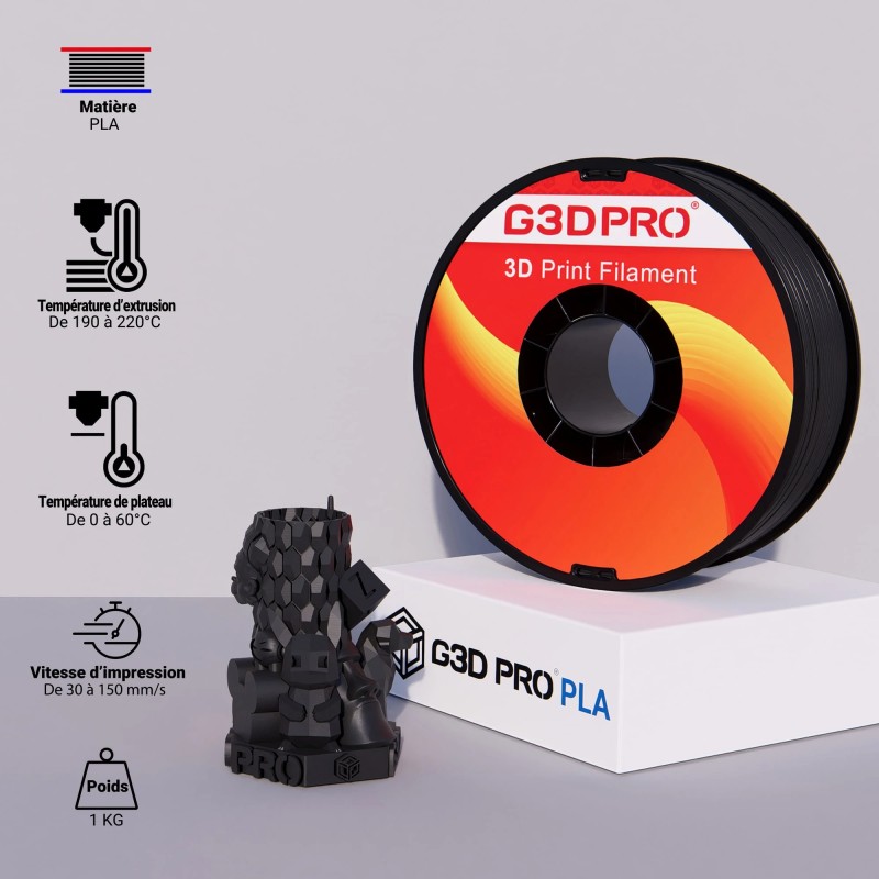 Fil 3D PLA 1 Kg 1.75 mm Noir – Image 4