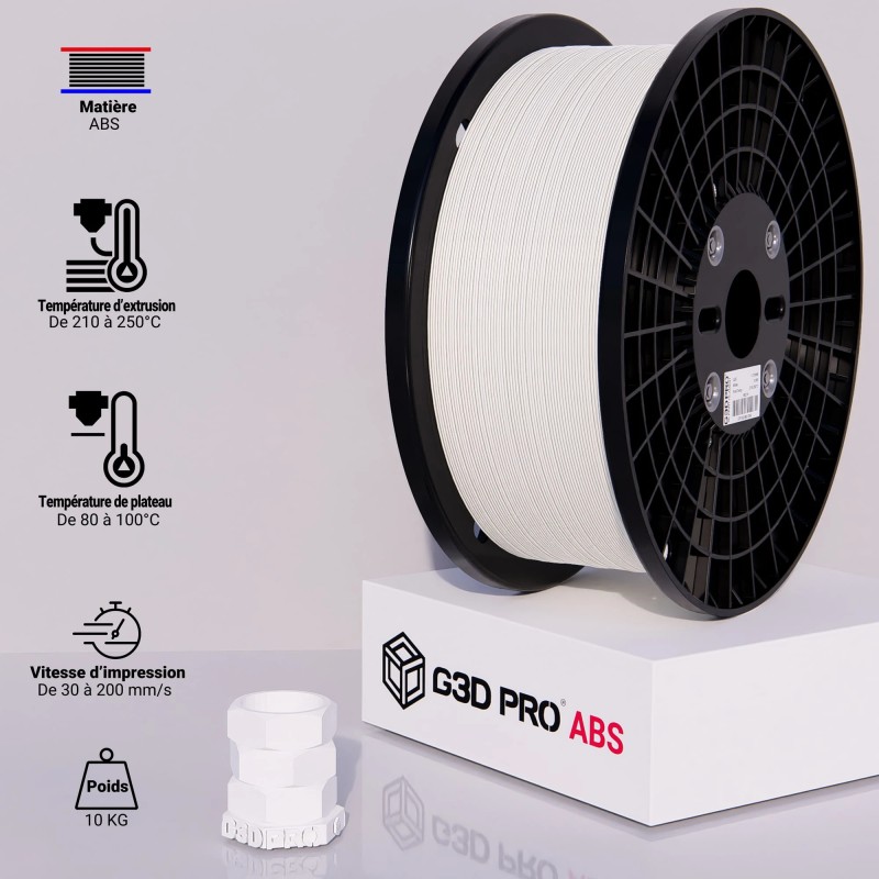 Filament 3D G3D PRO ABS 1.75mm Format 9KG XXL Blanc – Image 3