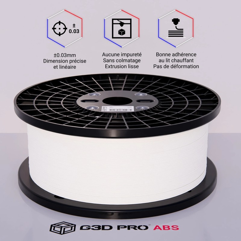 Filament 3D G3D PRO ABS 1.75mm Format 9KG XXL Blanc – Image 2