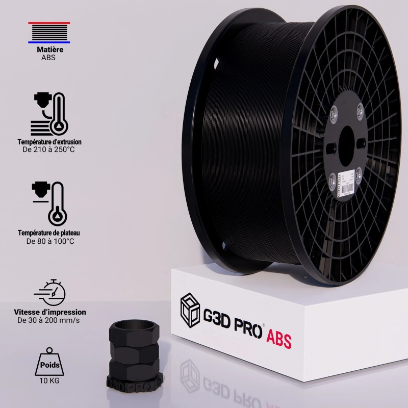 Filament 3D G3D PRO ABS 1.75mm Format 9KG XXL Noir – Image 3
